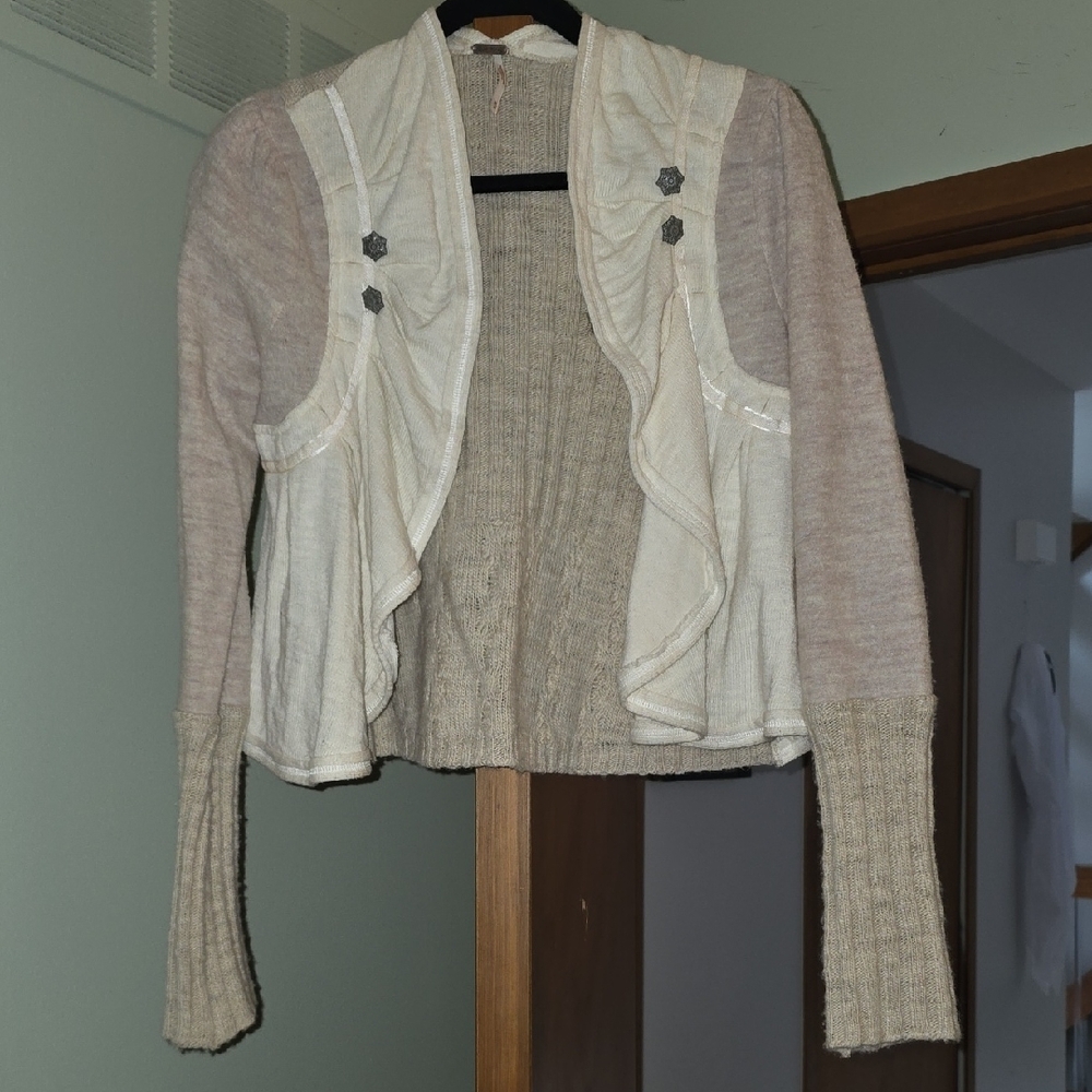 Free People Cream and Tan Cardigan Sweater